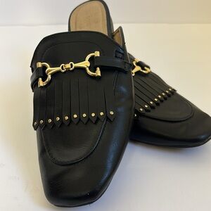 Women’s 8 London rag vegan faux leather designer style slip on black loafers